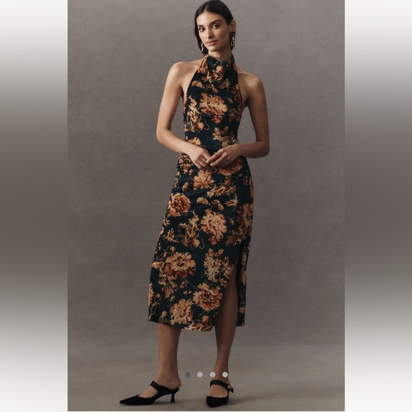 Anthropologie Dresses & Skirts - NWT BHLDN Holly Halter Velvet Midi Dress - Black pattern